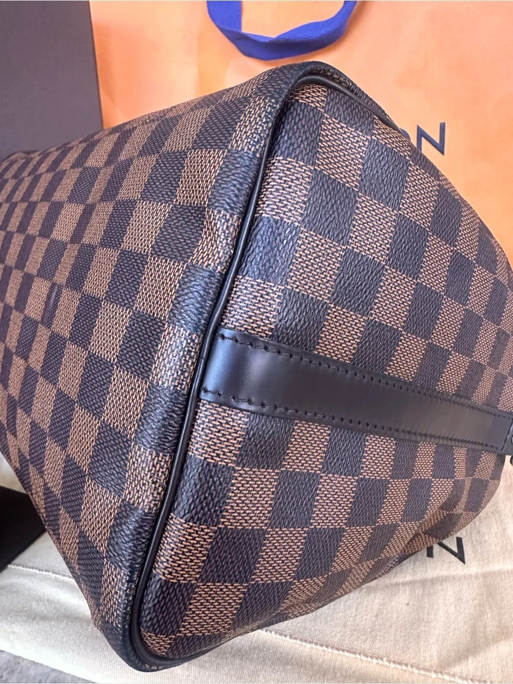 Louis Vuitton Damier Ebene Satchel in Brown with Gold Hardware